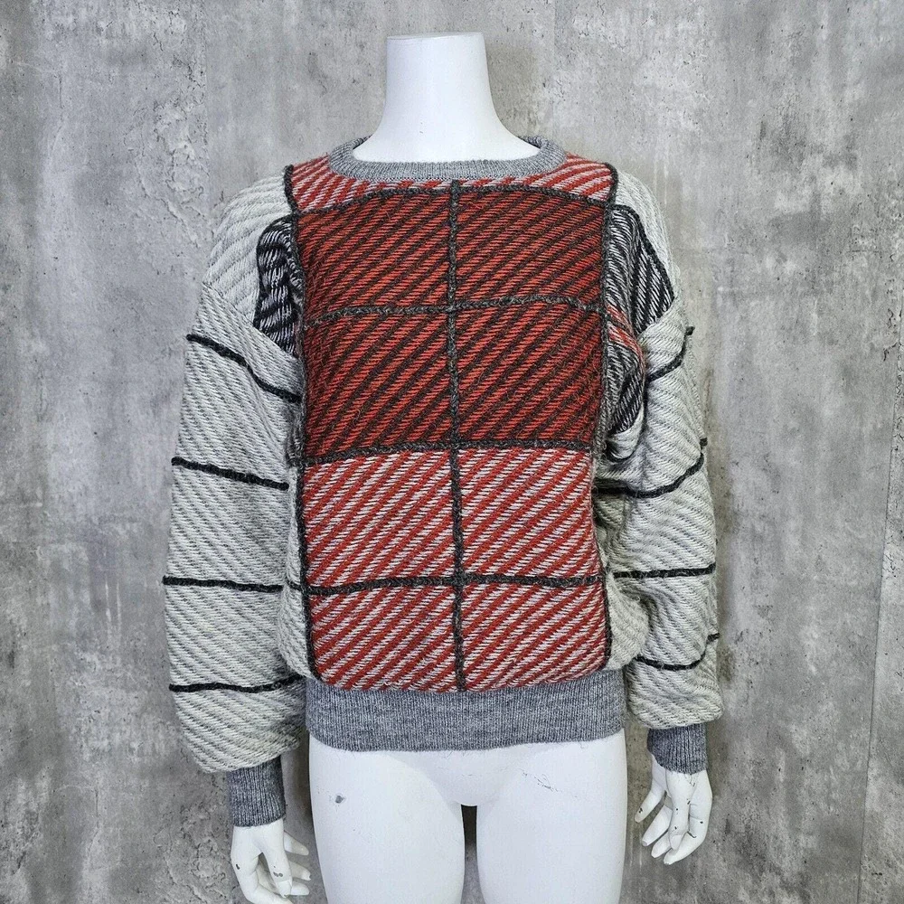 Vintage‎ 80s CTY Abstract Patchwork Knit Sweater Colorblock Artsy Cozy M